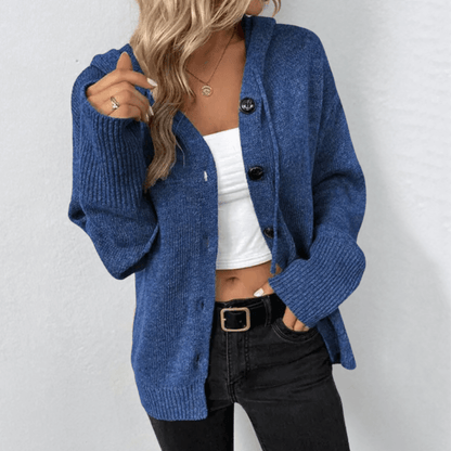 Julie | Damen Gestrickt Warme Strickjacke | Knopf Daunen