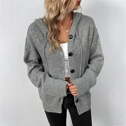Julie | Damen Gestrickt Warme Strickjacke | Knopf Daunen